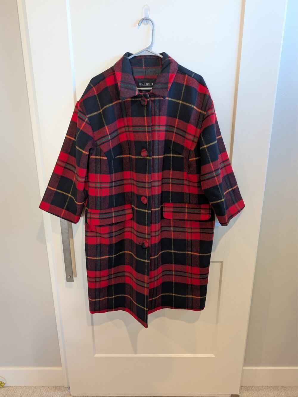 Eloquii Red Plaid Wool Blend Car Coat - XL